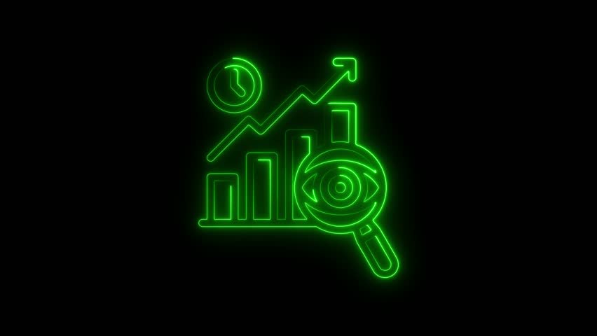 Neon Business Analytics Icon with Magnifying Glass and Growth Chart - Powered by Shutterstock - Get 15% off with code: PIKWIZARD15
