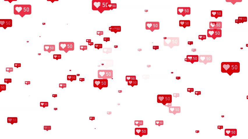 social media like counter, flying particle animation on background ,Glowing 100 Likes Notification Icons Background ,Social Media Engagement Concept, Instagram Like Icons on Black Screen