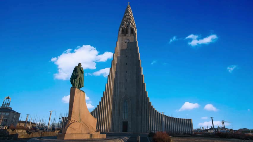 Hallgrimskirkja Cathedral in Reykjavik, Iceland.  The Lutheran (Church of Iceland) parish church in Reykjavik, Iceland. At 73 metres (244 ft), it is the largest church in Iceland.Northern lights shini