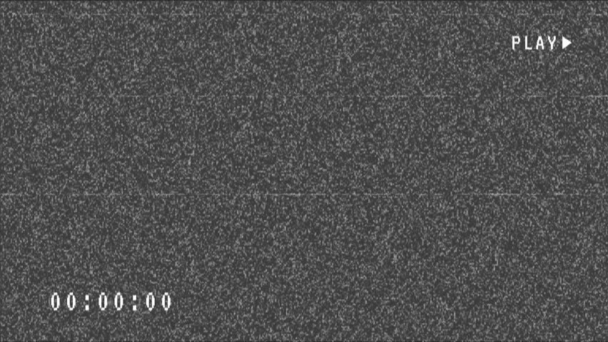 Play VHS effect and timecode with noise line overlay on grey background. 4k stock video