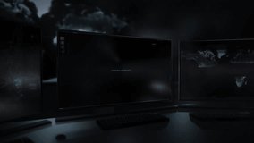 Scanner interface is analyzing the data about signal position. Scanner interface is gathering data about target position. Scanner interface has located the ip signal location after data analysis. UI. - Powered by Shutterstock - Get 15% off with code: PIKWIZARD15