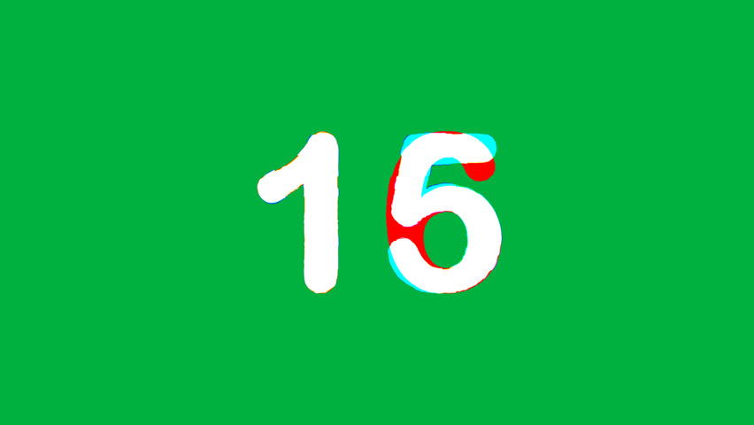 15 second glitch countdown on green screen background animation. 4k Video