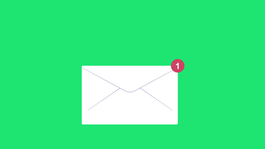 4K motion graphic with green screen, open a new incoming email. New message notification, letter in online envelope, inbox mail concept.