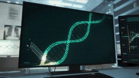 Advanced Medical Software Monitoring 3D Model Of A DNA Structure. Scientific Medical Monitoring At A High Tech Clinic. Medical Research Digitally Monitoring DNA Structure In A Microbiological Study. - Powered by Shutterstock - Get 15% off with code: PIKWIZARD15