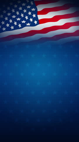 USA Background 2D Animation. American flag and fireworks celebrate frame on star pattern background