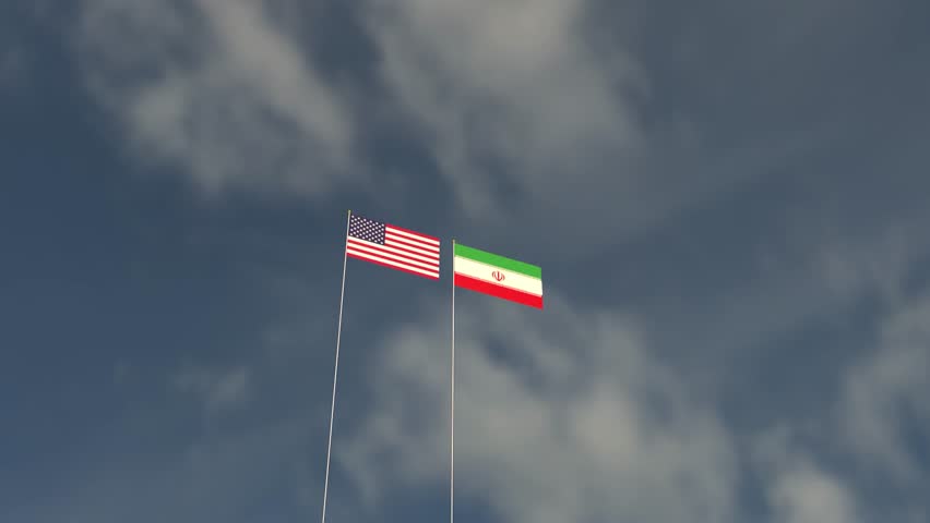 Usa united state america us usa vs iran iranian flag blue sky background wallpaper copy space battle war politic government israel country national diplomacy soldier negotiation crisis crude oil opec