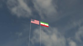Usa united state america us usa vs iran iranian flag blue sky background wallpaper copy space battle war politic government israel country national diplomacy soldier negotiation crisis crude oil opec - Powered by Shutterstock - Get 15% off with code: PIKWIZARD15