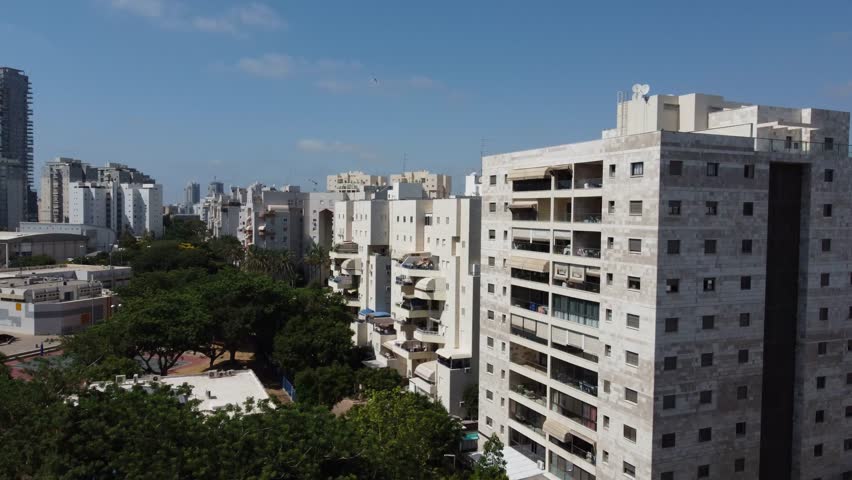 Aerial view of a dense urban area showcasing the architectural style and city planning in Israel.