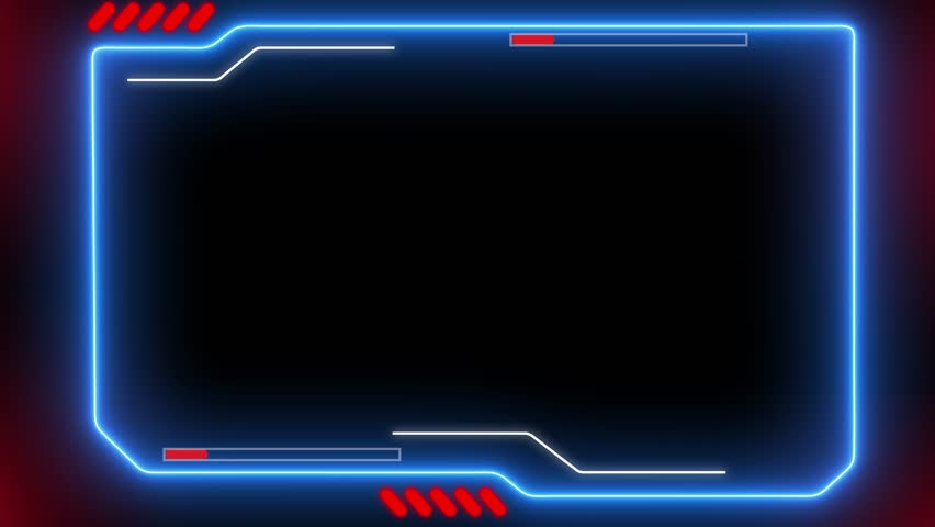 Neon Glowing Futuristic HUD Frame, Digital Plexus Technology Background, VHS Glitch Hologram Interface, Sci-Fi Viewfinder Overlay