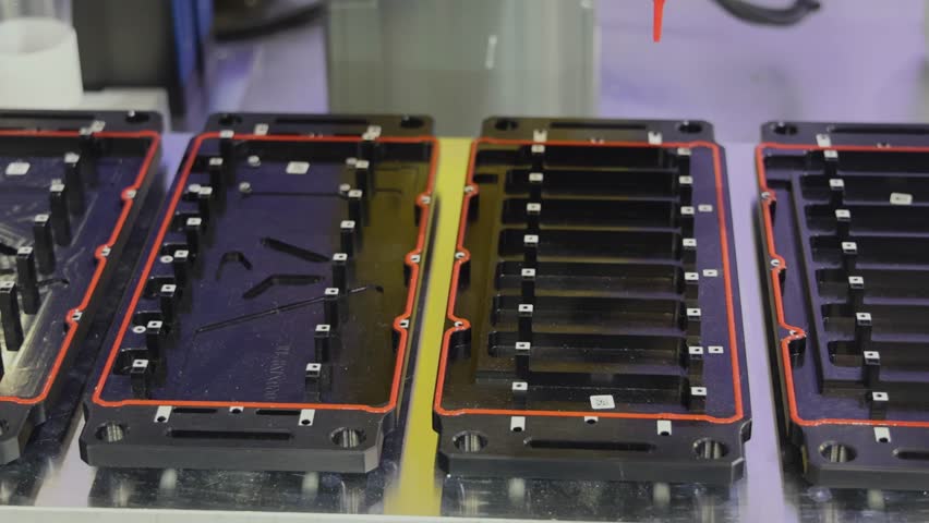 Robot Arm Tip Dispensing Applying Liquid Sealant to Parts in Factory