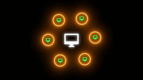 Glowing neon topology icon on black background. Animation of glowing neon Molecule model. global inter net connection icon animation with computer icon - Powered by Shutterstock - Get 15% off with code: PIKWIZARD15