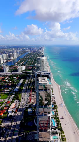 Sunny Isles Beach Florida. Vertical aerial drone stock video 2025