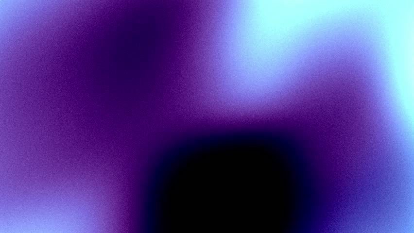 Glowing light blue, royal blue, cyan, lilac, purple, violet gradient flow on black background 4K for presentation, website. Grainy noise texture. Fluid motion. Liquid animation. Lo-fi vhs retro design