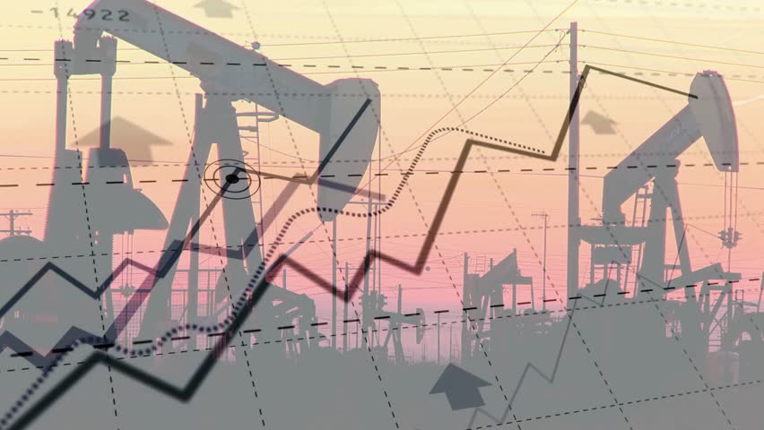Increasing Oil Price With Bar Graph Animation, Energy Crisis, High gas and oil prices, chart of rising oil prices as symbol for energy crisis with fuel pumping rig.