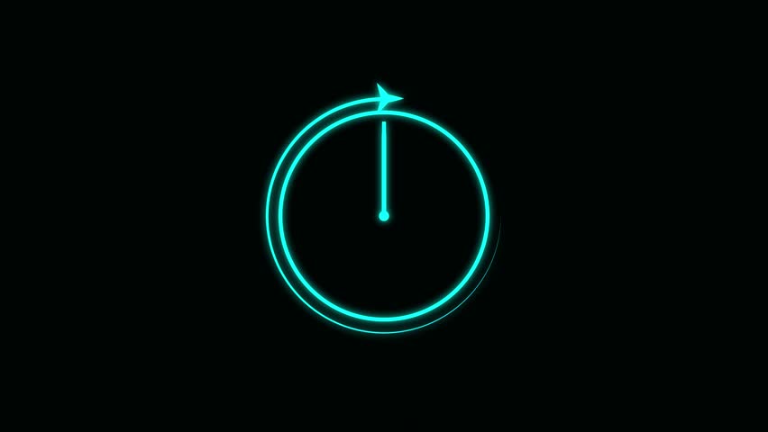 Clock clock icon with moving arrows in 12 hour loop. Stopwatch animation. Wall clock animation. 