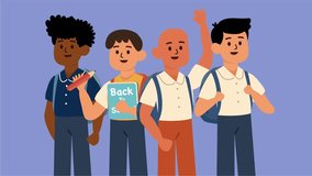 Diverse group of boys happily holding books and waving in classroom setting - Powered by Shutterstock - Get 15% off with code: PIKWIZARD15
