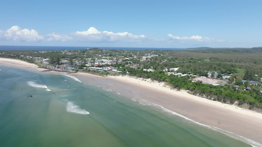 Aerial shot of Byron Bay on a sunny day in New South Wales, Australia