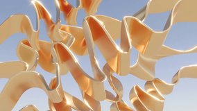 Gold curve ribbons waves on blue bg sky able to loop endless 4k. 3D Illustration - Powered by Shutterstock - Get 15% off with code: PIKWIZARD15