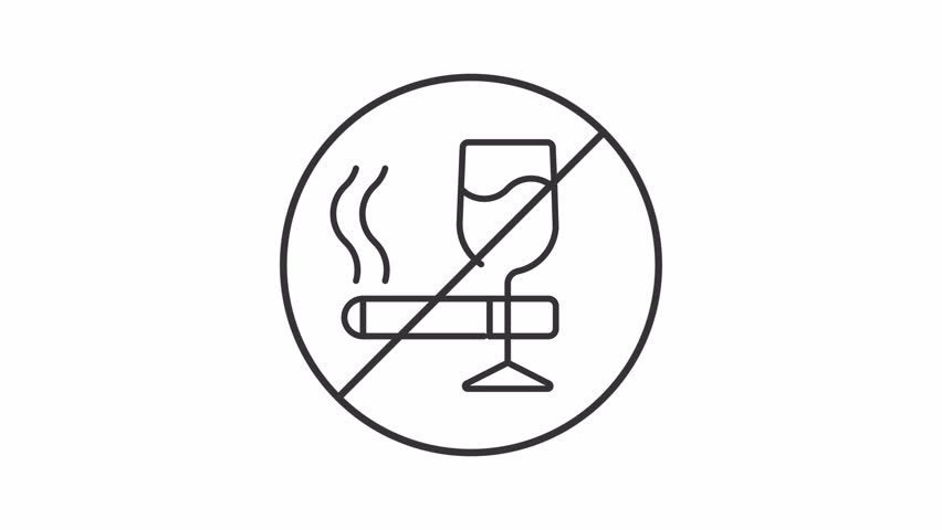 No alcohol and cigarettes line animation. Avoid alcoholic drinks and nicotine animated icon. Healthy lifestyle routine. Self care. Outline element on white background. HD video with alpha channel