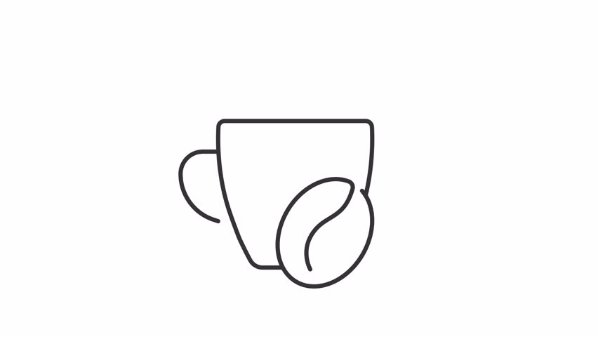 Animated coffee cup and bean line icon. Energetic caffeine drink animation. Organic beverage for morning. Healthy lifestyle routine. Outline element on white background. HD video with alpha channel