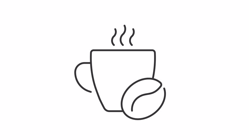 Animated coffee cup and bean line icon. Energetic caffeine drink animation. Organic beverage for morning. Healthy lifestyle routine. Outline element on white background. HD video with alpha channel