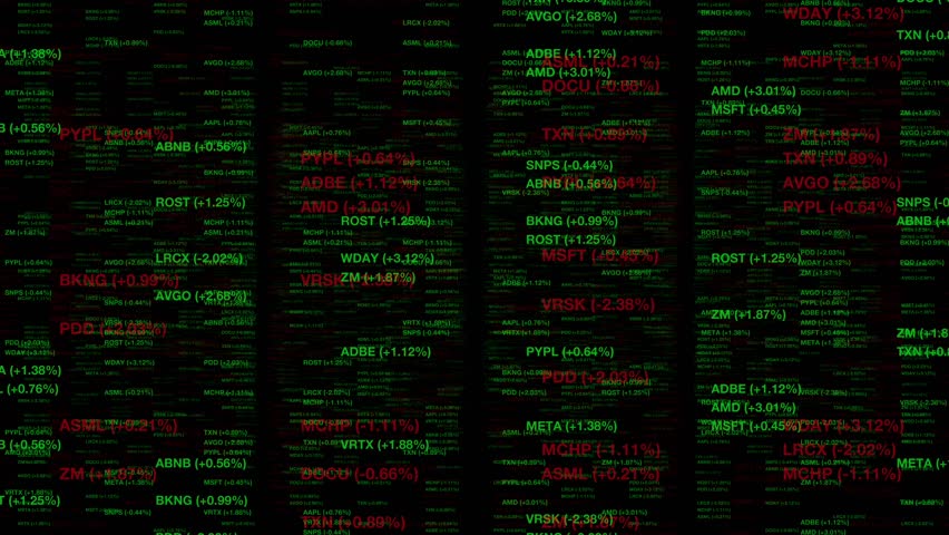 High-speed animation of stock tickers in red and green
