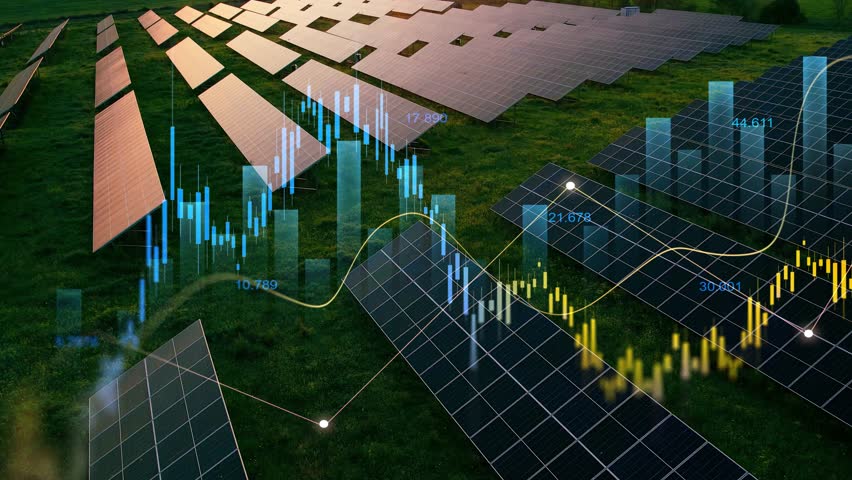 Increase in electricity prices on the world market. Green energy in full development.Investment finance chart,stock market business and exchange financial growth graph.	
