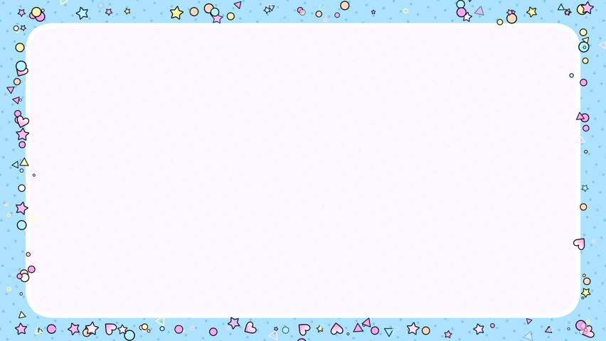 Looped cute pastel blue frame with stars, hearts, triangles, circles, and an empty board animation.