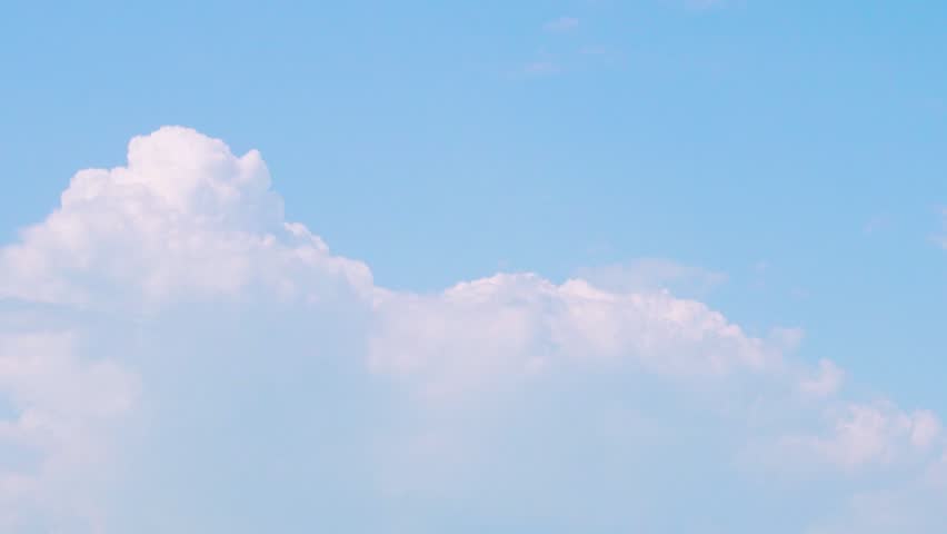 White Cumulus Clouds in Sun Light and Blue Sky, Beautiful Time Lapse. White Puffy Clouds Transform, Firmament. Sunny, Cloudy, Good Weather, Climate, Atmosphere, Skyscraper Air Sunny Summer Day. Nature