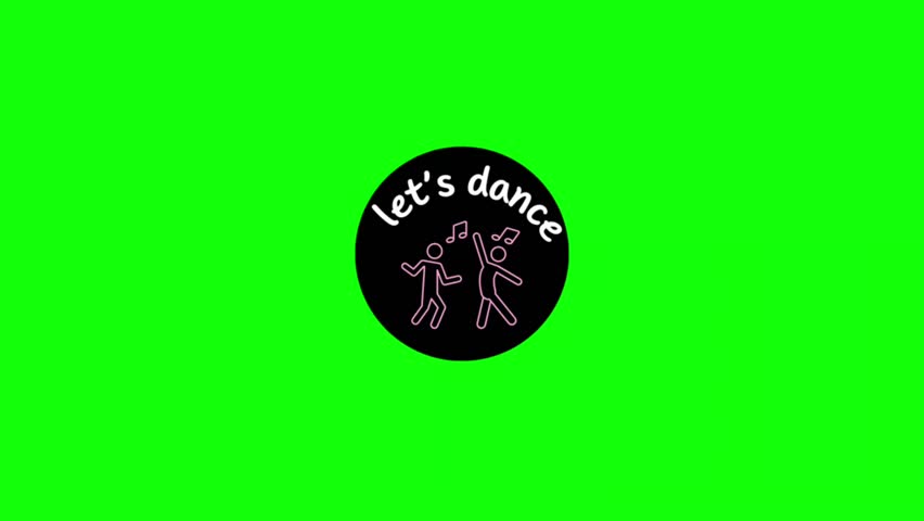 Let's Dance text font on green screen, with neon light. Luminous and shimmering haze inside the letters of the text Let's Dance. Let's Dance neon Sign. ULTRA HD.
