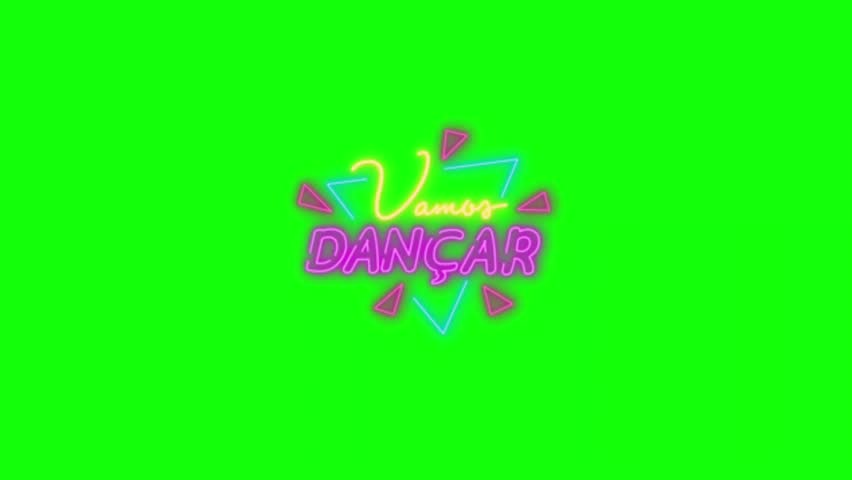 Let's Dance text font on green screen, with neon light. Luminous and shimmering haze inside the letters of the text Let's Dance. Let's Dance neon Sign. ULTRA HD.