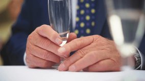 Elegant Elderly Gentleman in Suit Holding Champagne Glass at Formal Wedding Celebration – Symbol of Wisdom, Legacy, and Timeless Grace - Powered by Shutterstock - Get 15% off with code: PIKWIZARD15
