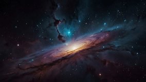 A breathtaking and expansive cosmic vista depicting a spiral galaxy with a brilliant, luminous core, surrounded by vast stretches of colorful nebulae in shades of blue, purple, and orange.4k - Powered by Shutterstock - Get 15% off with code: PIKWIZARD15