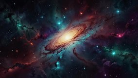 This stunning astronomical artwork presents a dramatic view of a celestial formation, combining the grandeur of a spiral galaxy with the ethereal beauty of surrounding interstellar gas and dust.4k - Powered by Shutterstock - Get 15% off with code: PIKWIZARD15