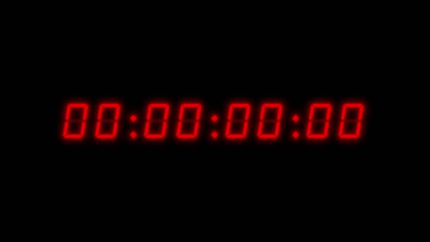 8-digits digital clock count up timer with Red digits on black background. 60 seconds (1 minute) Retro digital alarm clock