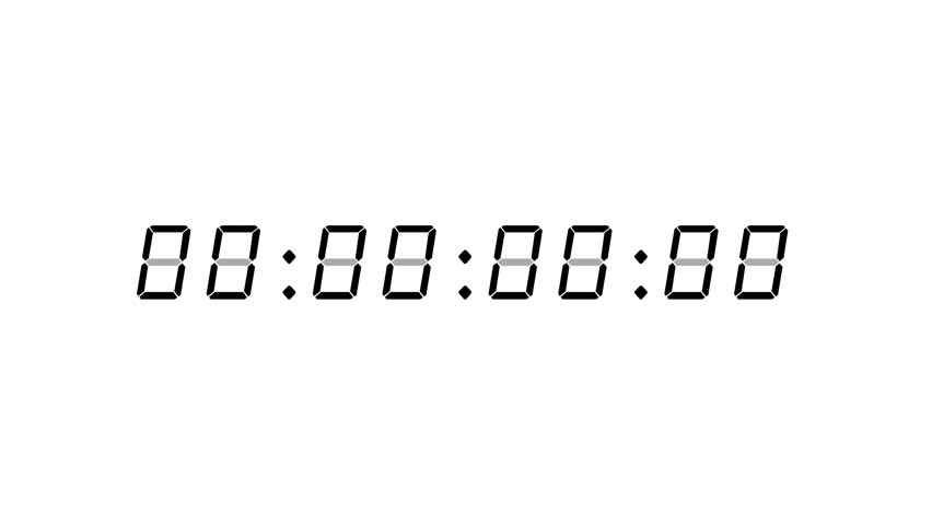 8-digits 60 seconds (1 minute) digital clock courting timer. black digits on white background. Retro digital alarm clock