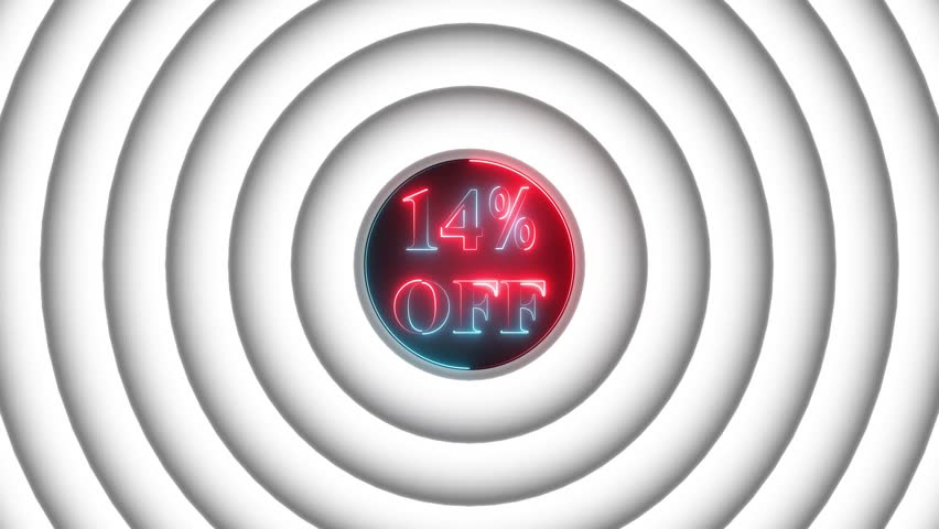 Neon sign with 14% off written in neon letters, suitable for business, promotion, discount. Business promotions, discount campaigns, attractive advertisements and eye-catching shop signboard