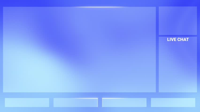 Liquid Glass Stream Intermission Overlay Loop Animation, Modern UI Layout Webcam with Chat Box Gradient Blue Background
