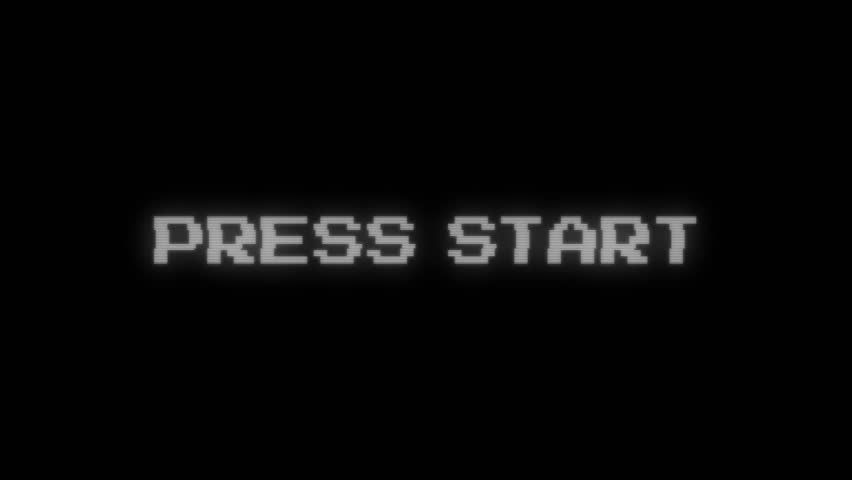 Retro Press Start VHS Flicker Screen Animation Pixelated Gaming Intro with Scanline Effect
