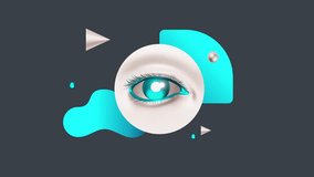 Futuristic Eye Animation Surrounded by Abstract Blue Elements and Geometric Shapes Representing Vision, Technology, Artificial Intelligence, and Digital Observation in a Modern Minimalist Design. - Powered by Shutterstock - Get 15% off with code: PIKWIZARD15