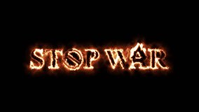 Fiery neon "STOP WAR" typography with peace symbol on dark background, symbolizing anti-war activism, peace movement, protest, and global unity through bold, burning text - Powered by Shutterstock - Get 15% off with code: PIKWIZARD15