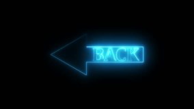 Neon "Back" text inside an arrow animation on dark background, symbolizing navigation, return, UI button, interface design, digital direction sign - Powered by Shutterstock - Get 15% off with code: PIKWIZARD15