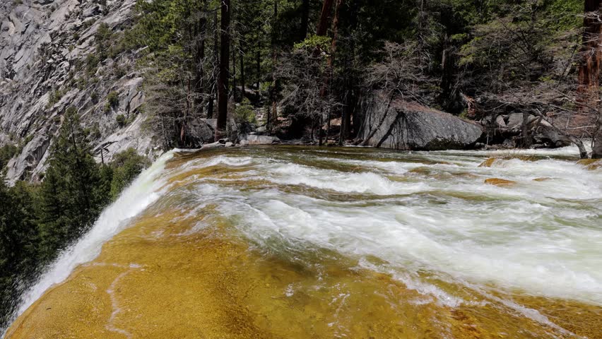 The top of Vernal Falls on the Merced River at Yosemite National Park in California.