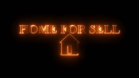 Neon “Home for Sale” text with glowing house icon on black background, real estate advertisement banner, property listing signage, housing market offer display, digital sale announcement template - Powered by Shutterstock - Get 15% off with code: PIKWIZARD15