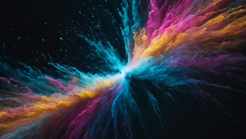 Brightly colored abstract visuals with rings of light and cosmic color explosions, perfect for sci-fi, space and futuristic energy themes. 4K