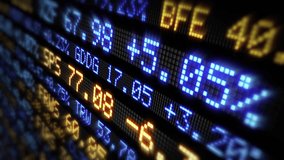 Stock Market Ticker With Prices, Percentage Changes. Abstract Ticker Board, Financial Market, Screen, Business, Trading, Rates, Quotes, Investment. Technology Animation. - Powered by Shutterstock - Get 15% off with code: PIKWIZARD15