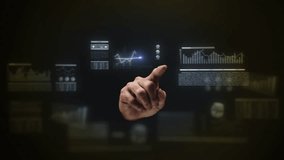 Caucasian Hand Using Virtual Reality to Check Economic Data or Working In Augmented Reality at Workplace. Finance Holographic Animations. 
 - Powered by Shutterstock - Get 15% off with code: PIKWIZARD15