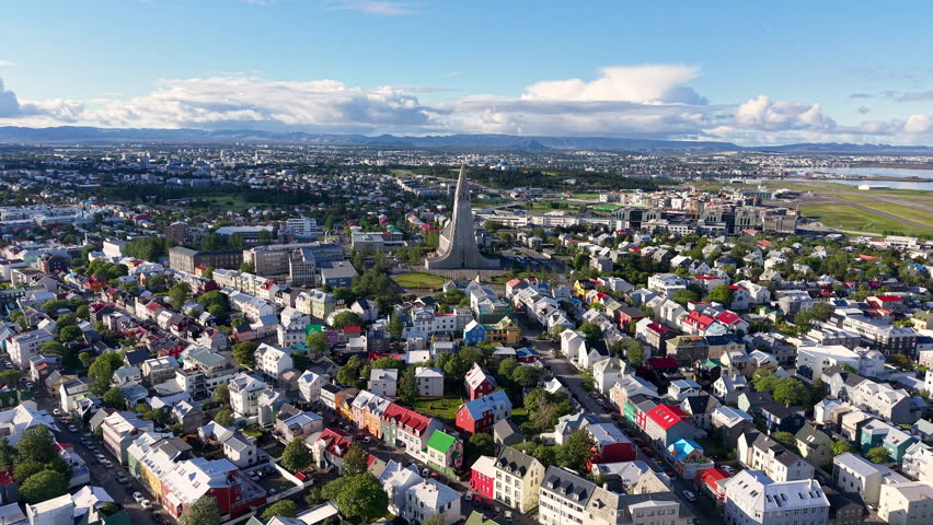 Stunning Aerial View of Hallgrmskirkja Church in Reykjavik, Iceland