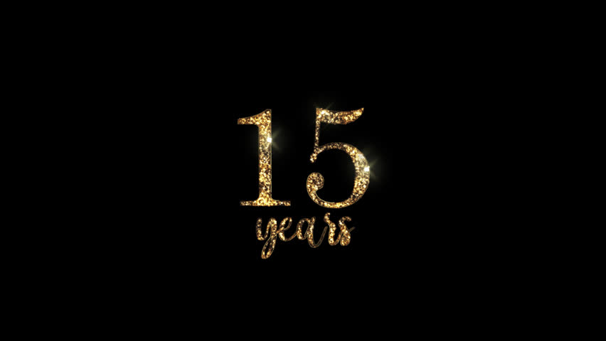 Congratulations on 15 years with alpha channel, golden congratulations, fifteen years