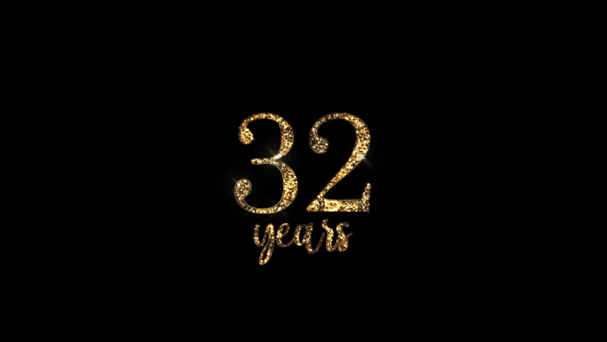 Congratulations on 32 years with alpha channel, golden congratulations, thirty-two years